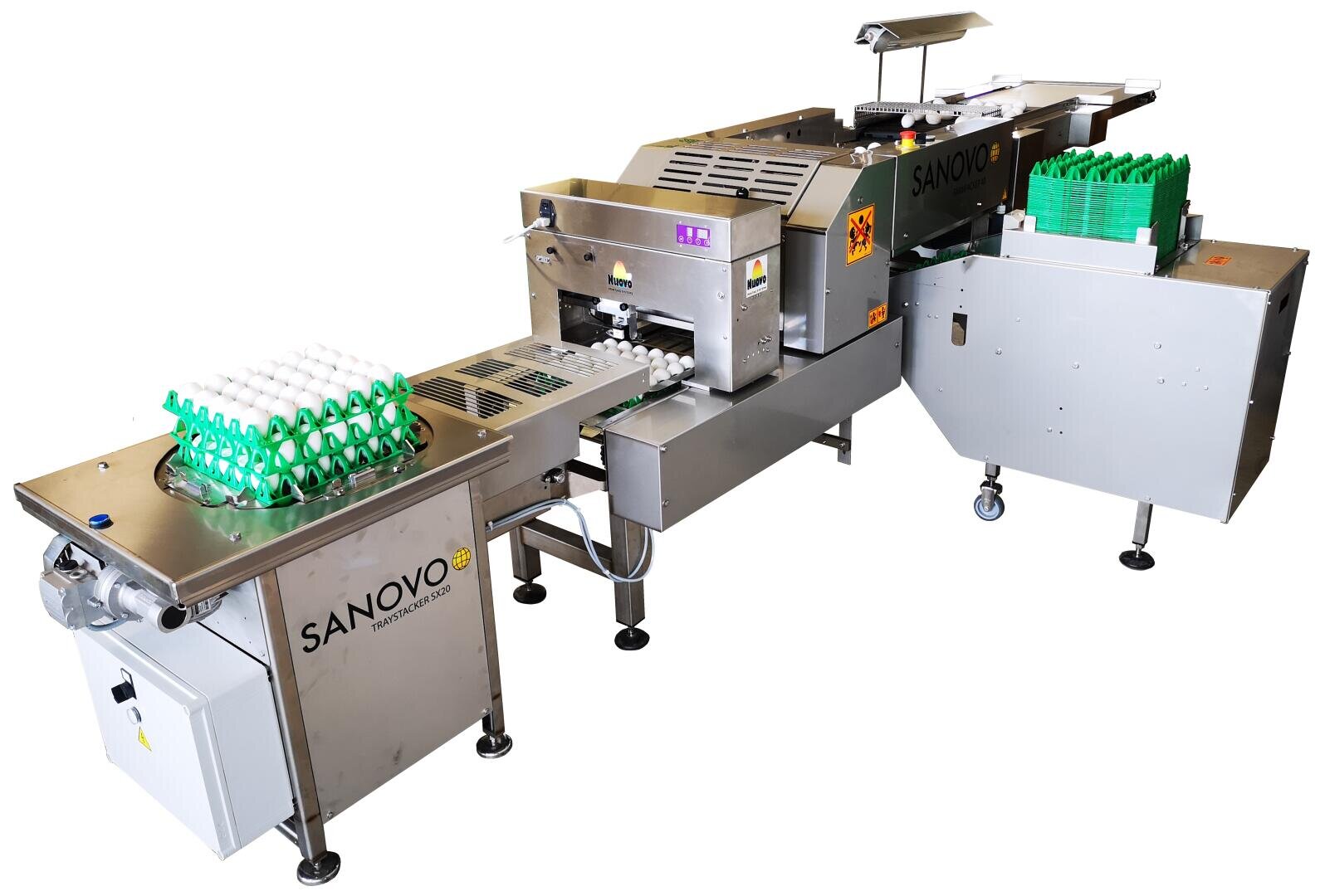 Eine industrielle Eierverarbeitungsmaschine die für die automatische Sortierung und Handhabung von Eiern konzipiert sind.