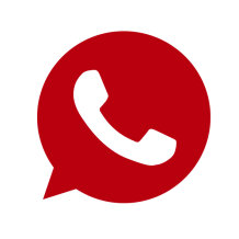 Ein rotes Sprechblasensymbol mit einer weißen Telefonhörerform im Inneren, die dem WhatsApp-Logo ähnelt.
