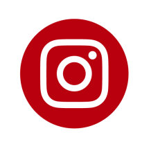 Ein weißes Instagram-Logo in einem vollen roten Kreis auf weißem Hintergrund.